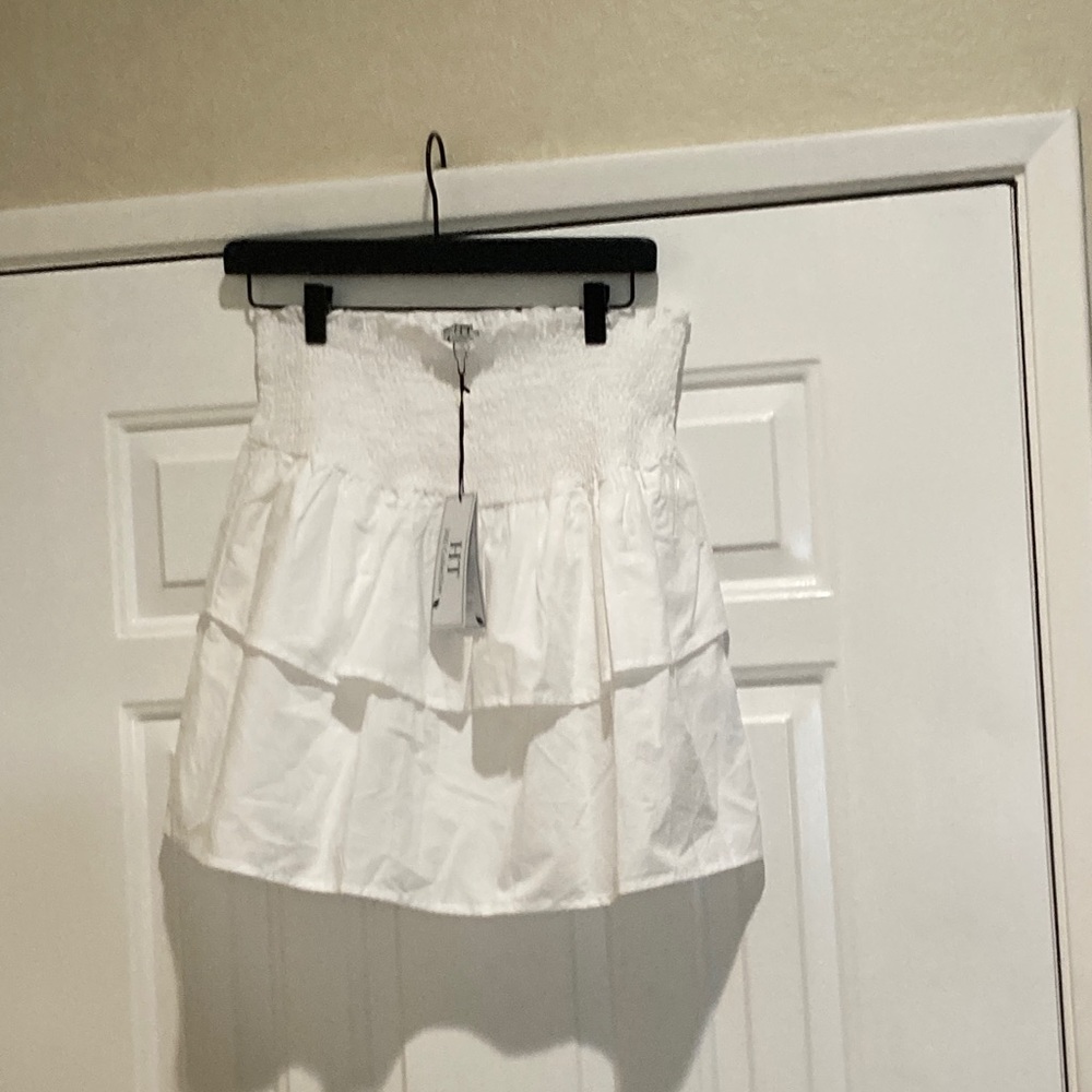 HT 360 collective white smocked waist cotton skirt
